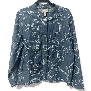 Chico's jacket Blue‎ cotton swirls Patterned 2 - 12/14